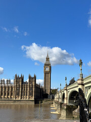 Big Ben Clock Tower and Palace of  Westminster Against a Clear Blue Sky