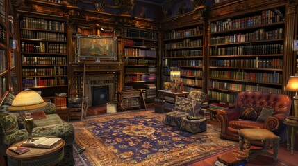 Obraz premium Cozy and Elegant Home Library Interior Design