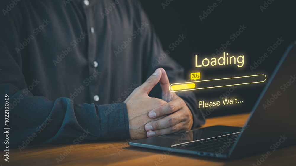 Aufkleber Person waits with a laptop screen displaying a 