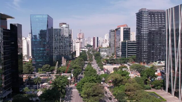 Aerial view of Avenida Brigadeiro Faria Lima, Itaim Bibi. Iconic commercial buildings in the background.