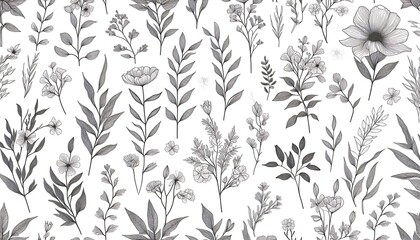 Fototapeta premium fabric design with delicate, minimalist line drawings of plants and flowers,generative ai