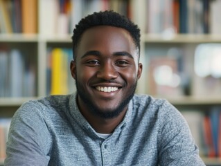 Obraz premium Smiling African American Man in Library