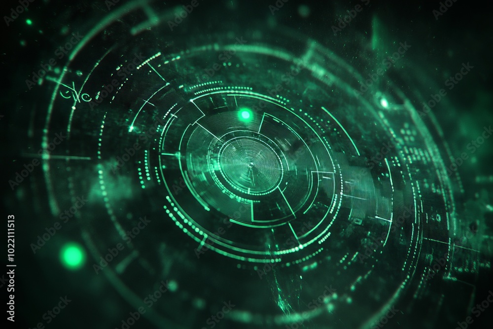 Wall mural a soft, green radar signal screen with rotating circles and dots
