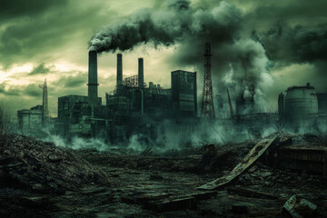 Fototapeta premium Factory smoke polluting the sky with industrial chimneys releasing toxic gases