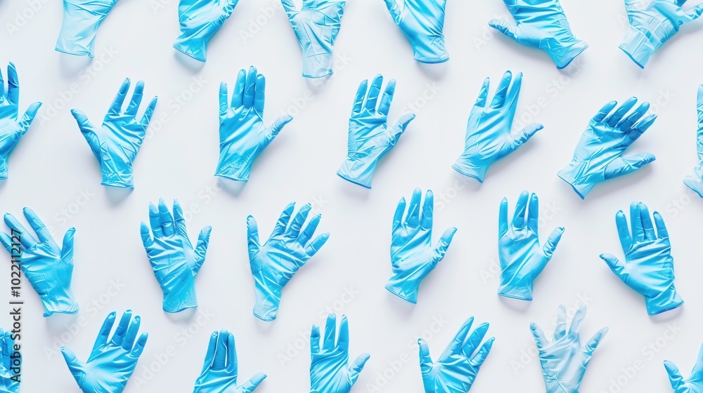 Aufkleber multiple pairs of sterile medical gloves are neatly arranged on a white background, ready for use in