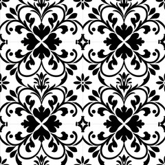 Ethnic folk ceramic tile in talavera style with black  floral ornament. Italian pattern, traditional Portuguese and Spain decor. Mediterranean porcelain pottery isolated on white background