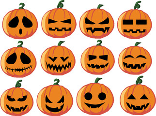 collection of pumpkin decoration spooky halloween set clipart