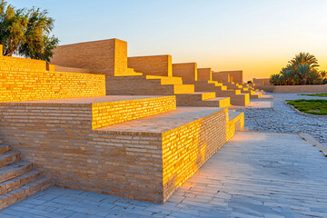 Obraz premium ancient city of Babylon at sunset, golden hues of the bricks