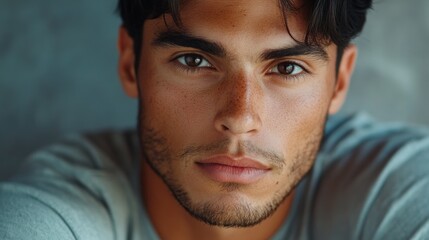 Fototapeta premium Confident Male Face: Close-up Portrait with Deep Focus on Eyes