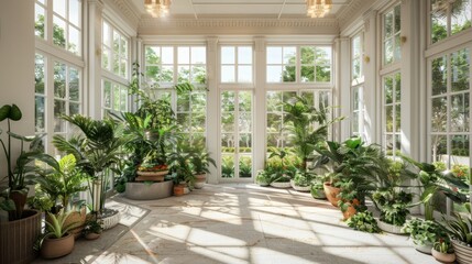 Lush Greenhouse Interior with Abundant Plant Life