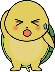 困った表情の可愛い亀のイラスト