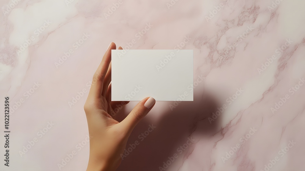 Wall mural 2. **design a striking mockup featuring a hand gripping a blank card with assurance, set against a s