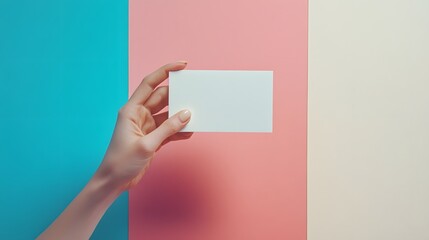 Obraz premium 2. **Design a striking mockup featuring a hand gripping a blank card with assurance, set against a simple backdrop. Ensure there is plenty of open space around the card for text placement, allowing