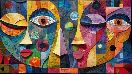 Abstract Mosaic Faces: A Colorful Expression of Humanity