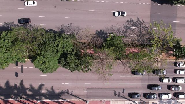 Aerial view of Avenida Brigadeiro Faria Lima, Itaim Bibi. Iconic commercial buildings in the background.