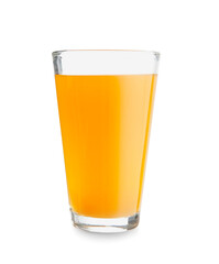 Glass of orange juice on white background
