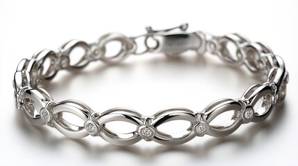 Obraz premium Elegant Silver Bracelet with Intricate Details Isolated on a Clean White Background Highlighting Luxurious Craftsmanship