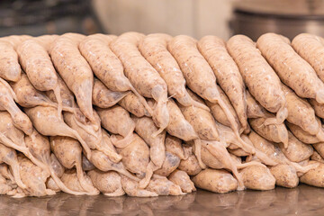 Fresh made sausages at a barbeque restaurant.