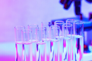 Test tubes with liquid, closeup