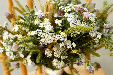 Boho style bouquet of wild flowers. Lush large unusual bridal bouquet.
