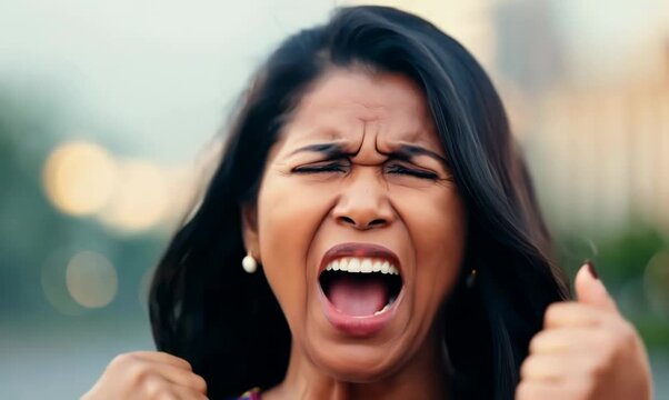 Filipino Woman Expressing Anger with Middle Finger Gesture