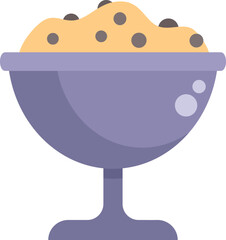 Large glass bowl holding cookie dough with chocolate chips in it