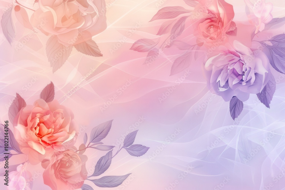 Aufkleber Delicate roses and graceful leaves create a soothing visual with elegant floral patterns on soft pastel shades. Generative AI