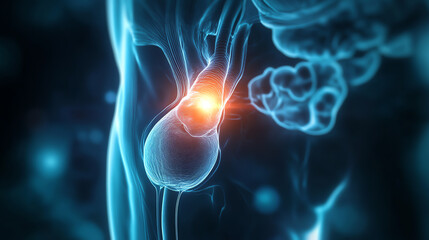 A futuristic illustration of a neuron synapse, showcasing the intricate details of neural connections and signaling in deep blue hues.