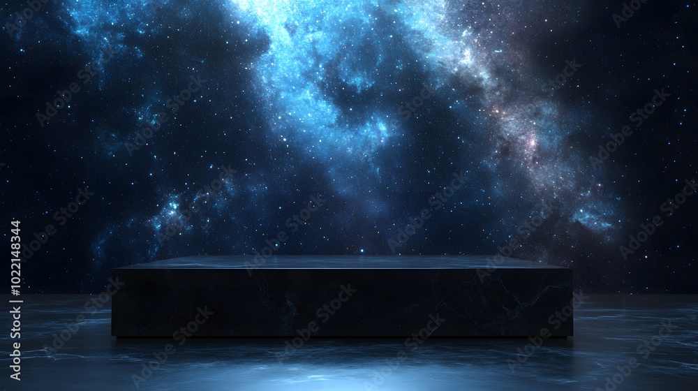 Wall mural 1. **create a stunning image of an empty 3d podium with a sleek black finish, set against a breathta