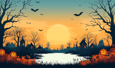 Obraz premium Halloween Illustration with the moon of Center for Customization