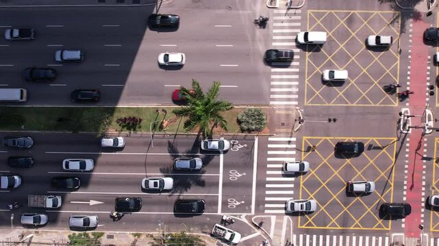 Aerial view of Avenida Brigadeiro Faria Lima, Itaim Bibi. Iconic commercial buildings in the background.