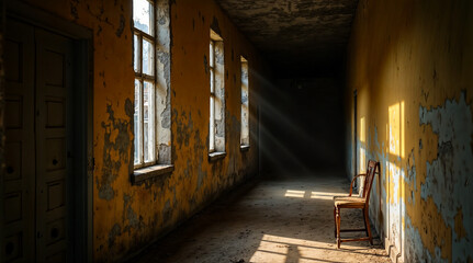 Obraz premium Abandoned Hallway with Peeling Paint