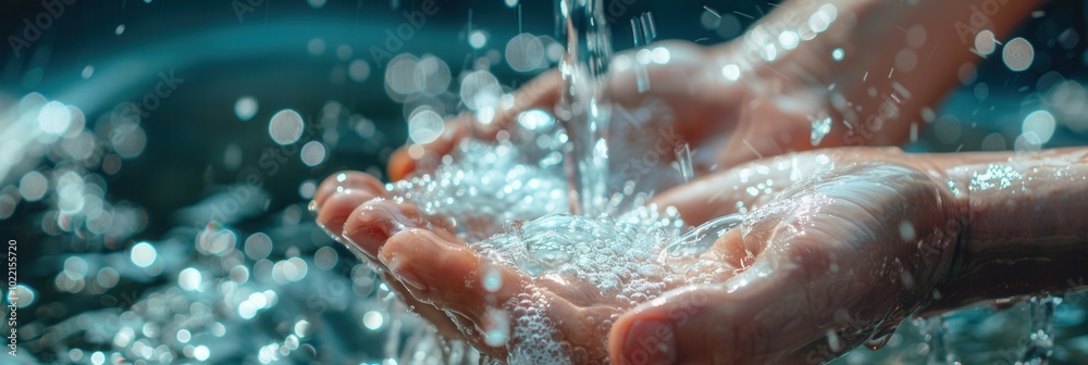 Leinwandbilder clean hands are being washed under a clear stream of water, promoting good hygiene practices in a br