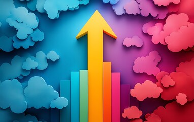A vibrant, multicolored arrow pointing upwards, symbolizing growth, progress, and success in business and finance themes