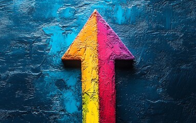 A vivid arrow filled with bright colors, pointing upward to represent growth, success, and progress in finance and business environments
