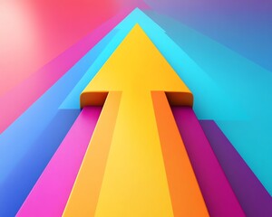 A vivid arrow filled with bright colors, pointing upward to represent growth, success, and progress in finance and business environments