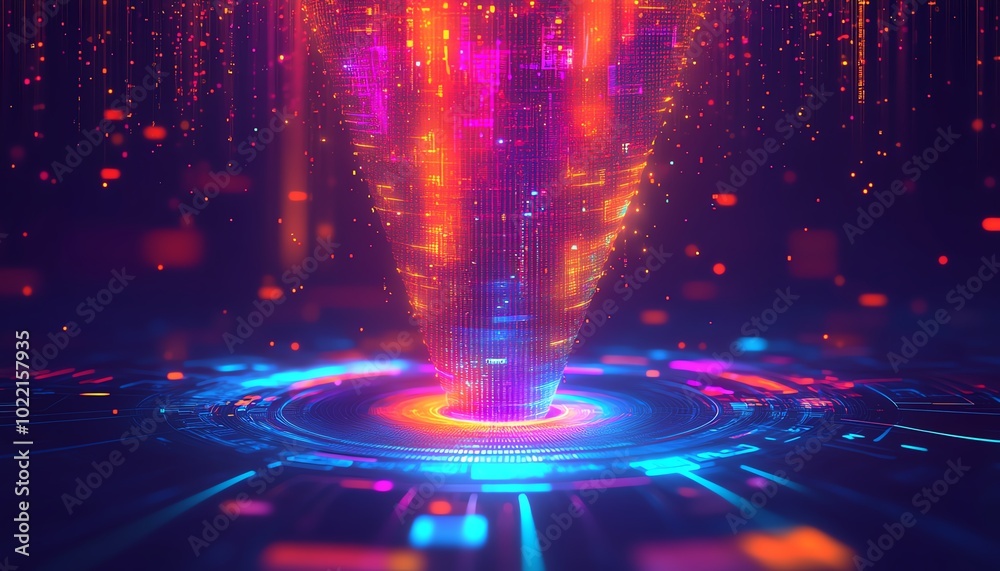 Poster Digital transformation concept with a data collection funnel