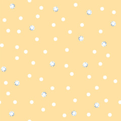 Shiny rhinestone surface pattern design. Polka dot with gems, sparkling diamonds vector illustration. Glittering crystals seamless background. Jewel imitation wallpaper