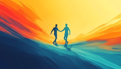 Dynamic illustration of a professional helping a colleague, emphasizing strong partnership and collaborative effort in a business context, uplifting design