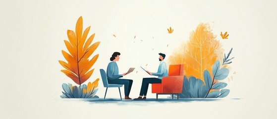 Motivational coaching scene illustrating a mentor providing guidance, focusing on personal and career development, inviting design, harmonious colors
