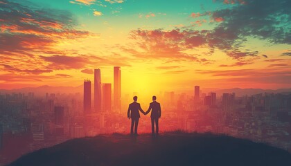 Fototapeta premium Visionary scene of teamwork in action, showcasing a businessman offering support to a colleague, highlighting the spirit of collaboration, modern aesthetics