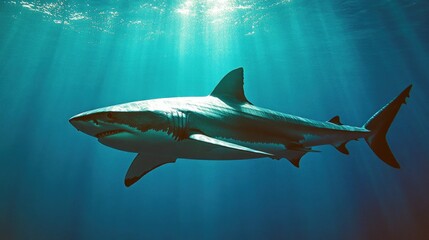 Obraz premium Majestic Shark Swimming in Clear Blue Water