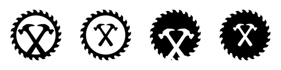 carpentry vector design,woodworking tools icon,saw blade and hammer editable logo design,hammer icon,saw blade icon,woodworking tools logo design illustration