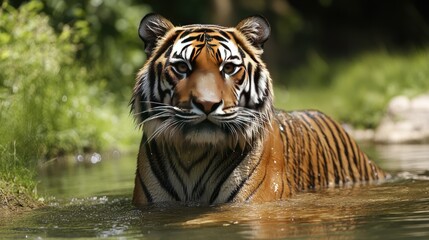 Fototapeta premium Majestic Tiger in Serene Water Setting
