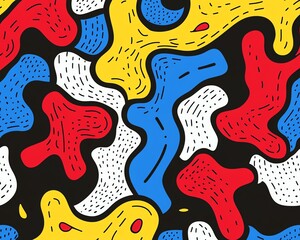 Obraz premium Seamless pop art pattern, colorful and playful, featuring primary colors red, blue, and yellow, dynamic and lively composition