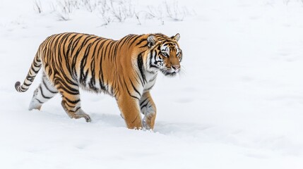 Obraz premium Majestic Tiger Walking in Fresh Snow