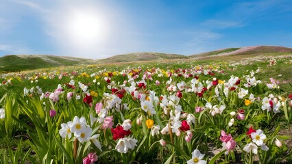 Spring Landscape with Blooming Flowers