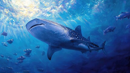 Fototapeta premium Majestic Shark Swimming in Vibrant Ocean Waters