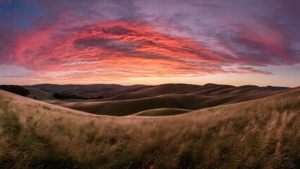 Panoramic View of Rolling Hills at Sunset