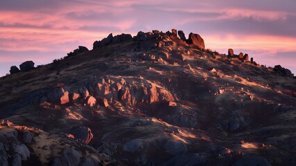Rocky Hill at Sunset with Illuminated Terrain